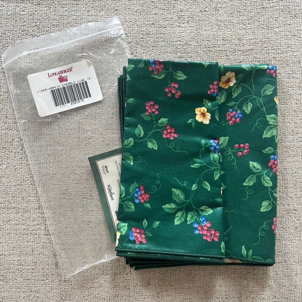 Longaberger Emerald Vine Napkin Set of 2 Green Floral Berry 2363918 17.5 Inch